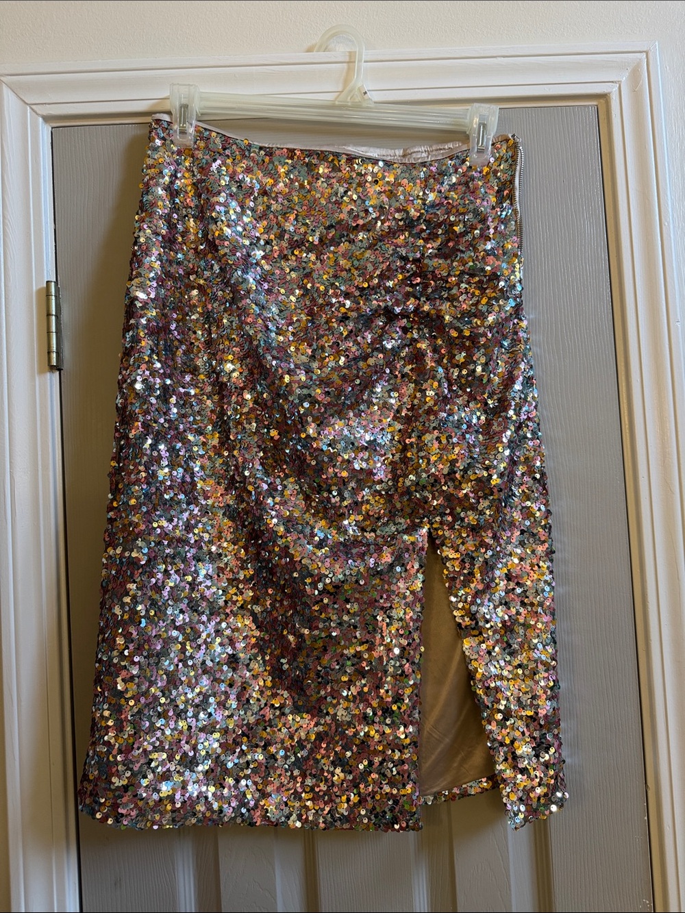 Astr Sequin Midi Skirt - Iridescent Rose and Gold Sparkle